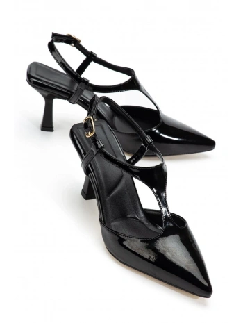 Tula Siyah Rugan Topuklu Ayakkabı