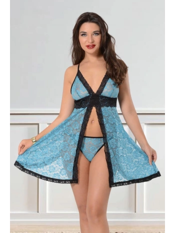 Turkuaz Dantel Gecelik - 664