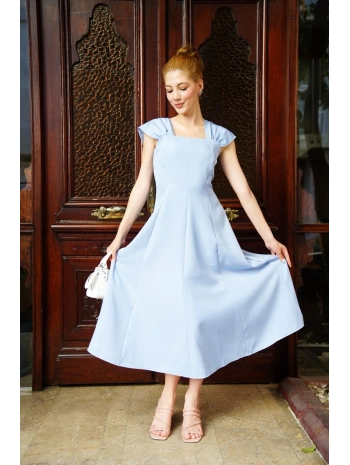 U yaka prenses elbise mavi s255101