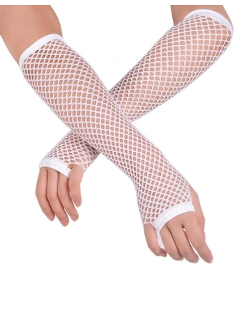 Uzun File Örgü Eldiven Beyaz Renk