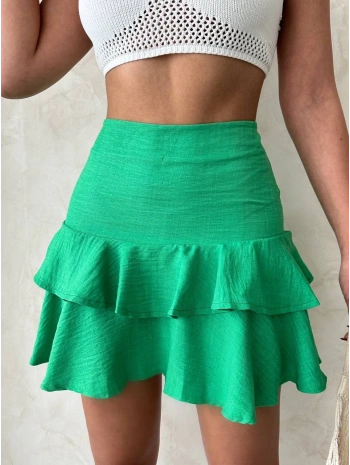 Valonlu fırfırlı etek yeşil s24681