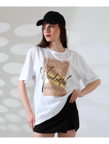 Varak baskılı imza desen tişört