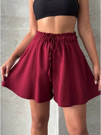 Volanlı keten şort bordo s255058