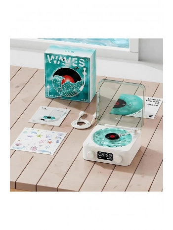 Waves Nostalji Plak Görünümlü Bluetooth Hoparlör 3d Ses Dalgası Retro Müzik Plak Mavi