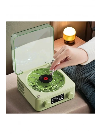 Waves Nostalji Plak Görünümlü Bluetooth Hoparlör 3d Ses Dalgası Retro Müzik Plak Yeşil