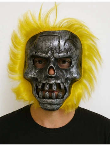 Wild Skull - Metal Kafatası Sarı Saçlı İskelet Maske