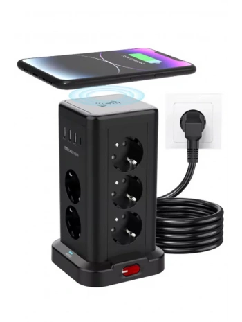 Wp711 Akım Korumalı Priz Kablosuz Şarj İstasyonu 11x Soket 3x Usb 1xtype-c Kablolu Grup Priz