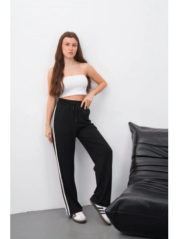 Yandan çift şeritli pantolon siyah