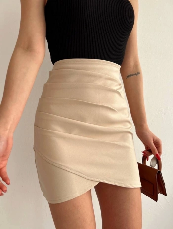 Yandan drapeli asimetrik etek bej s24771