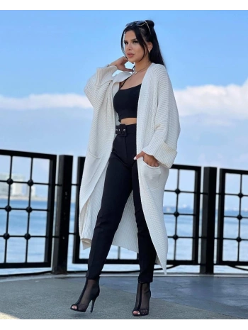 Yarasa kol uzun triko hırka beyaz