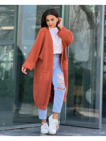 Yarasa kol uzun triko hırka kremit