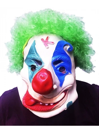 Yeşil Renk Afro Bonus Peruklu Palyaço Lateks Et Maske