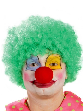 Yeşil Renk Kıvırcık Afro Bonus Peruk Takma Saç Ve Kırmızı Burun Seti