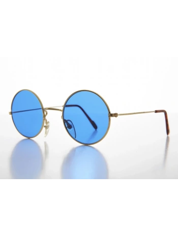 Yuvarlak Cam John Lennon Tarzı Gold Çerçeveli Mavi Gözlük