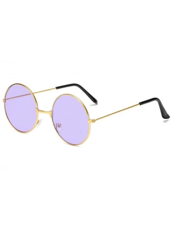 Yuvarlak Cam John Lennon Tarzı Gold Çerçeveli Mor Gözlük