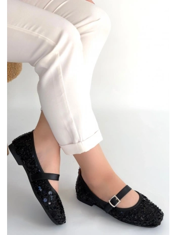 Zaty Siyah Süet Siyah Pullu Babet Ayakkabı