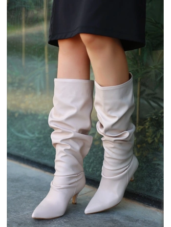 Zelya Bej Cilt Topuklu Çizme