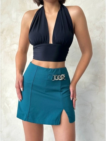 Zincirli şort etek petrol yeşili s24676