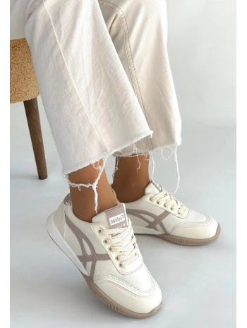 Zlay Bej Cilt Vizon Detaylı Bağcıklı Spor Ayakkabı