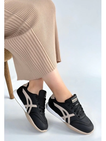 Zlay Siyah Cilt Bej Detaylı Bağcıklı Spor Ayakkabı