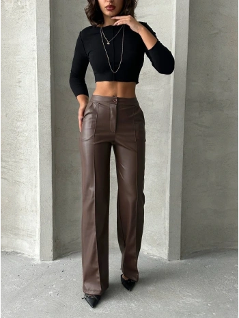 Zr deri palazzo pantolon kahve h24654