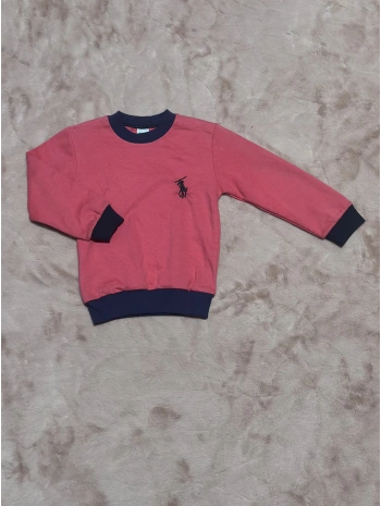 1-7 yaş Armalı bisiklet yaka lacivert biyeli sweatshirt fuşya