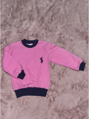 1-7 yaş Armalı bisiklet yaka lacivert biyeli sweatshirt pembe