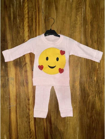 3-12 aylık emoji detalı takım pembe
