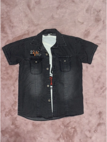 3-9 yaş Tshirt gömlek ikili takım kısa kol füme