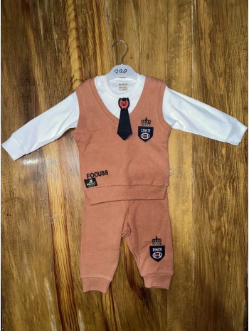 6-24 aylık kravatlı üçlü takım kahve