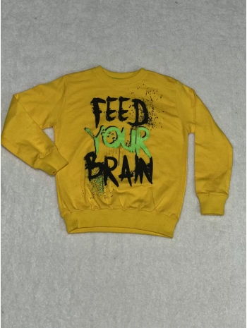 Fed baskılı bisiklet yaka sweatshirt erkek çocuk sarı