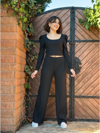 Fitilli prenses kol alt üst takım siyah