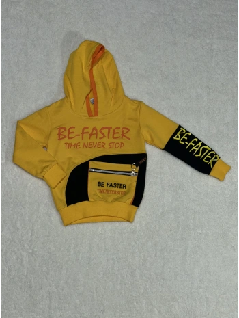 Kapşonlu önü fermuarlı  bf baskılı Sweet shirt erkek çocuk sarı