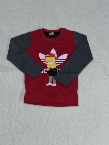 Karakter baskılı bisiklet yaka çift renkli sweatshirt bordo erkek çocuk