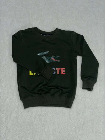 Timsah baskılı bisiklet yaka sweatshirt erkek çocuk haki