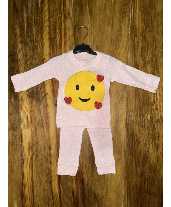 3-12 aylık emoji detalı takım pembe