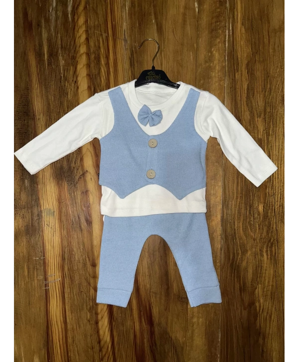 3-12 aylık papyonlu takım mavibeyaz