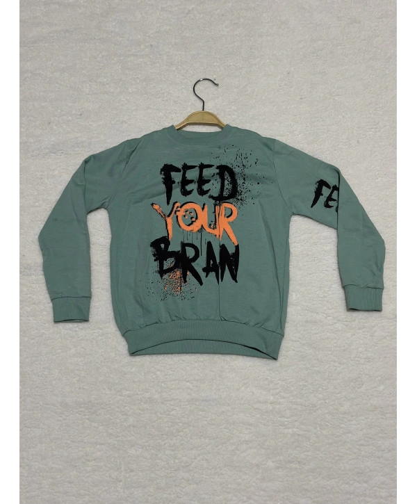 8 yaş Bisiklet yaka siyah turuncu yazı baskılı sweat erkek çocuk mint