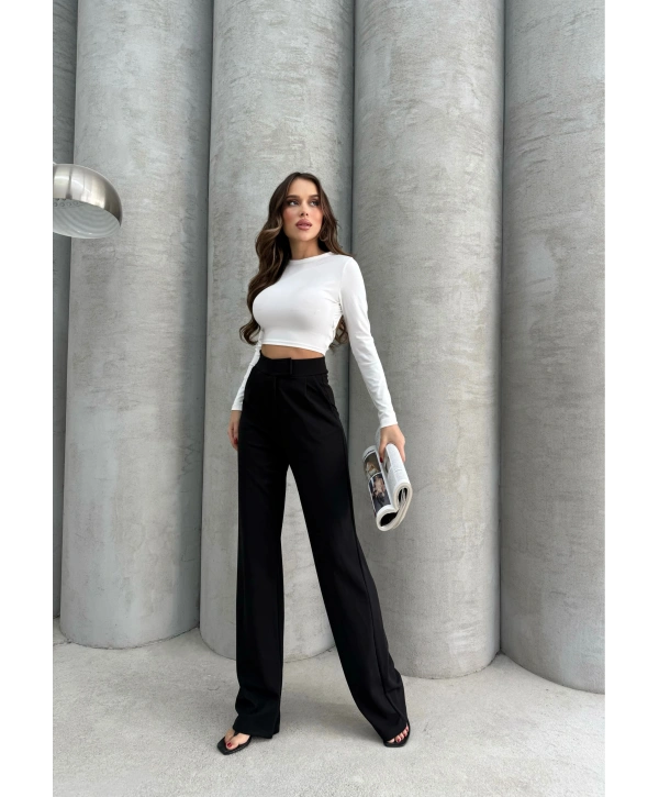 Cırtlı pantolon krep siyah pt