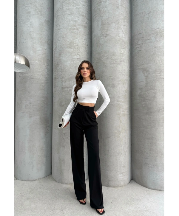 Cırtlı pantolon krep siyah pt