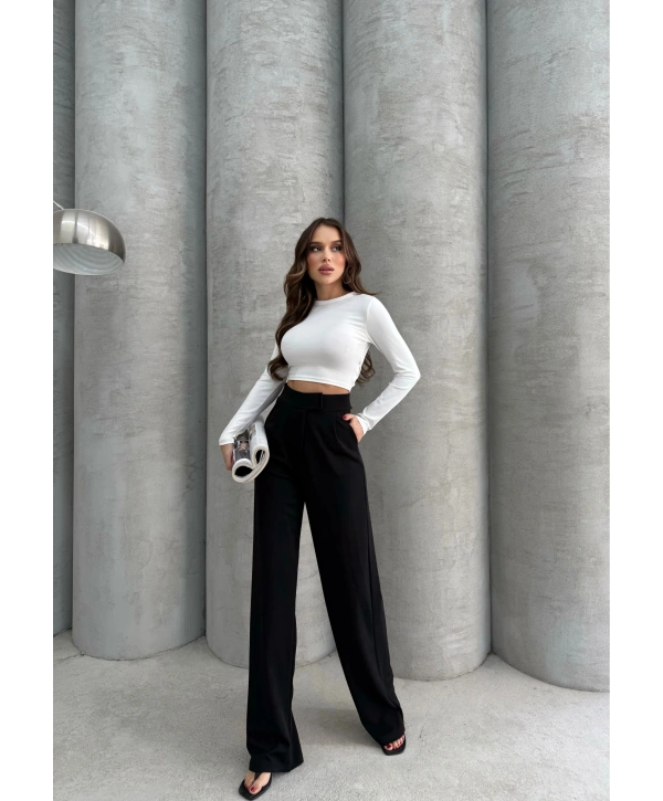 Cırtlı pantolon krep siyah pt