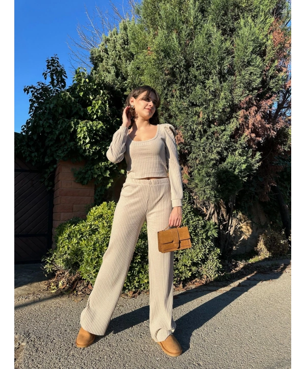 Fitilli prenses kol alt üst takım bej