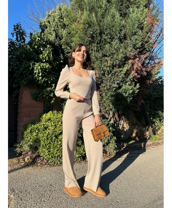 Fitilli prenses kol alt üst takım bej