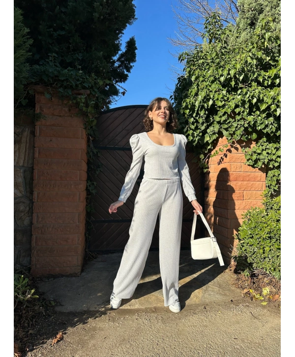 Fitilli prenses kol alt üst takım gri