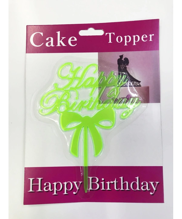 Happy Birthday Yazılı Fiyonklu Pasta Kek Çubuğu Yeşil Renk