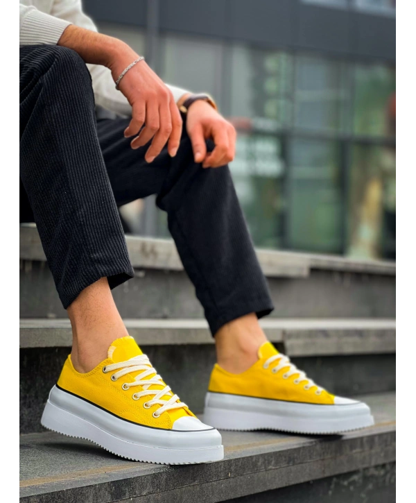 KB-CX-3 Kuback Kısa Sarı Keten Beyaz Yüksek Taban Spor Ayakkabı