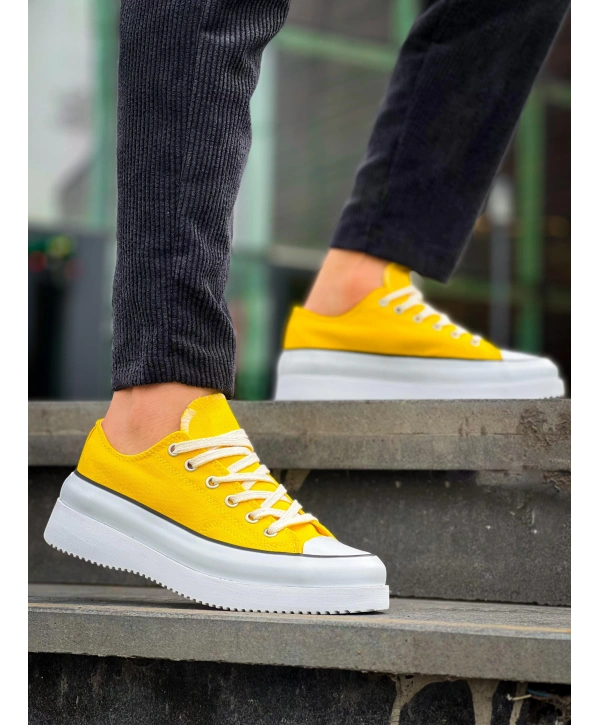 KB-CX-3 Kuback Kısa Sarı Keten Beyaz Yüksek Taban Spor Ayakkabı