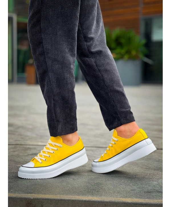 KB-CX-3 Kuback Kısa Sarı Keten Beyaz Yüksek Taban Spor Ayakkabı