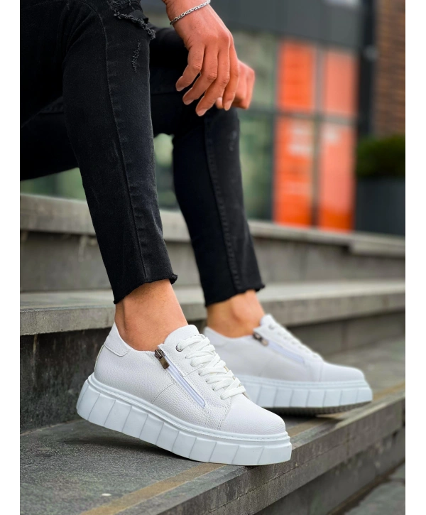 KB-X155 Kuback Beyaz Cilt Detaylı Beyaz Yüksek Taban Günlük Spor Ayakkabı