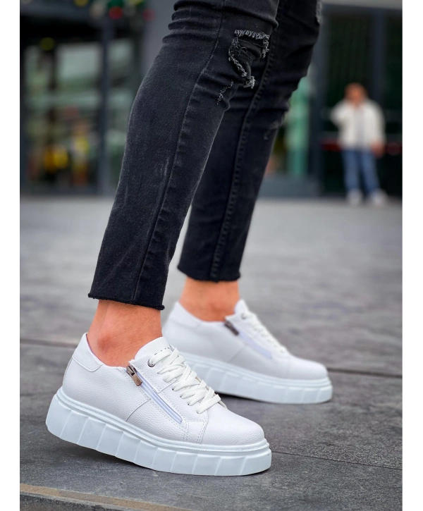 KB-X155 Kuback Beyaz Cilt Detaylı Beyaz Yüksek Taban Günlük Spor Ayakkabı